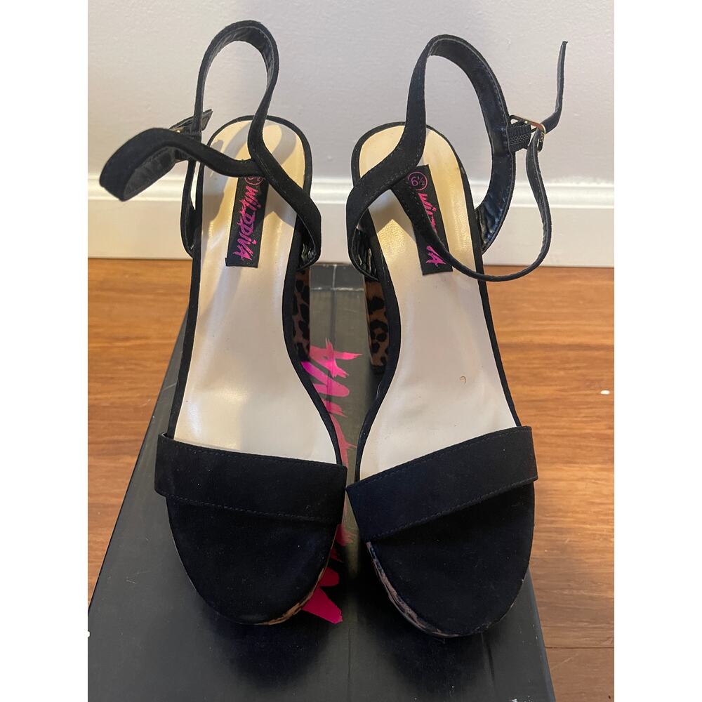 Sexy Leopard and Black Suede Platform Chunky Strappy Heels Pumps - Picture 4 of 6